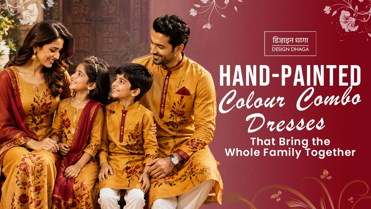 Hand-painted mustard and maroon matching family outfits by Design Dhaga
