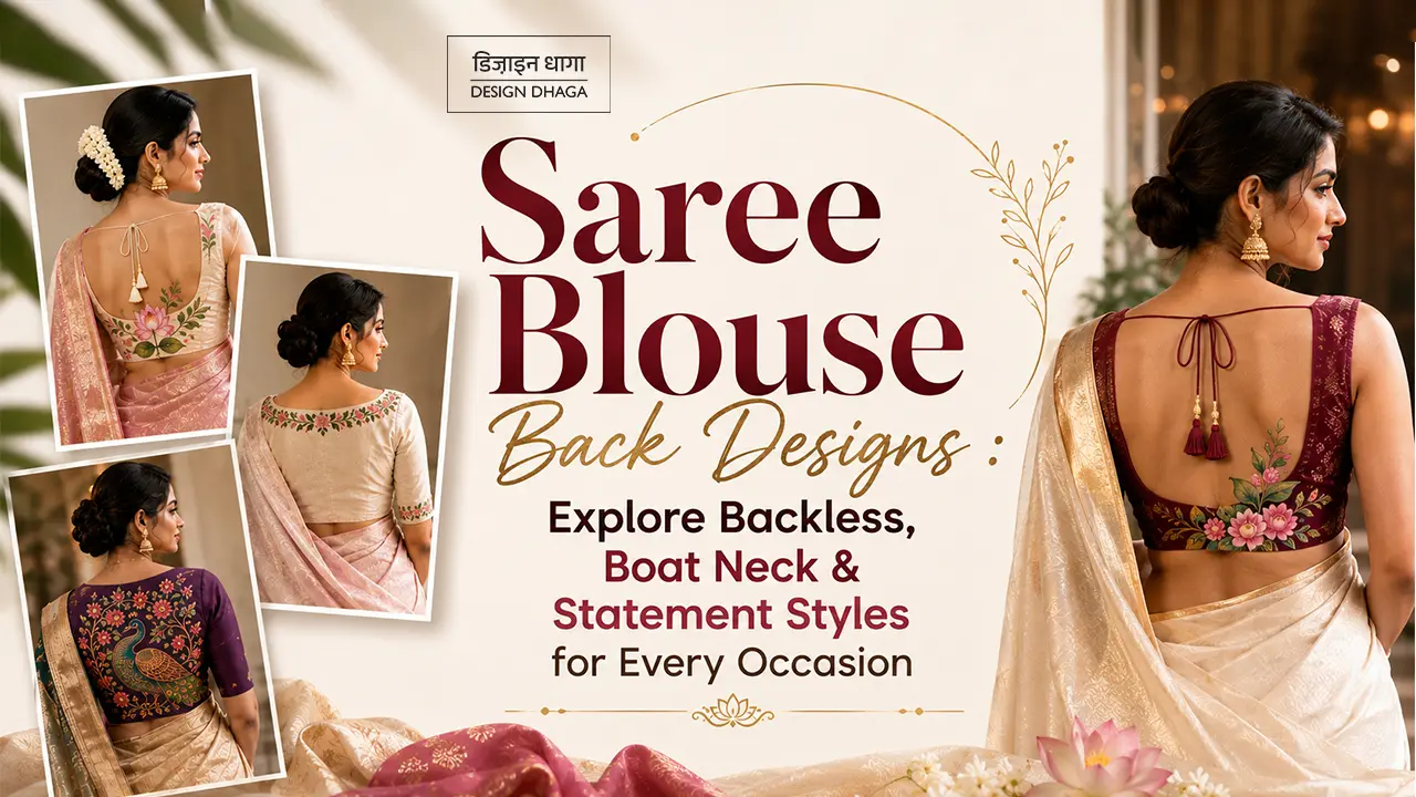 Hand-painted saree blouse back designs by Design Dhaga | backless, boat neck and statement floral and peacock styles