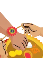 Hand tying a beautiful handmade rakhi on wrist for Raksha Bandhan celebration by Design Dhaga